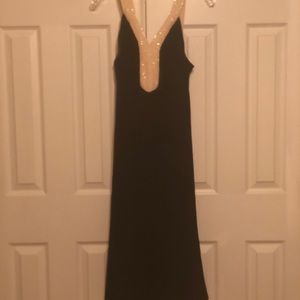 Black w/ sequined cream bib evening dress